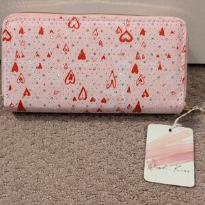 Blush Kiss Pink and Red Heart Double Zipper Wallet NWT
